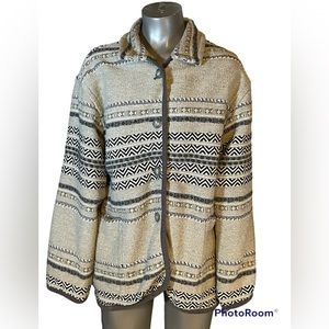 The Limited Woman’s Sz M Jacket Button Up Tapestry Blanket Style Gray Blk Wh